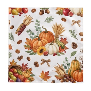 Autumn Harvest Tablecloth, Pumpkin & Cornucopia Fall Table Linen | Thanksgiving Decor