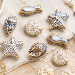 Handmade Glazed Ceramic Sea Charms, Ocean Life Jewelry Making Supplies