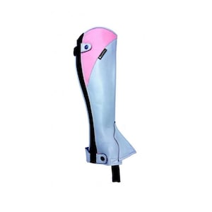 Gray Pink Leather Polo Half Chaps, Sporty Equestrian Riding Gaiters for Women