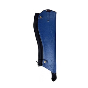Blue Embossed Leather Half Chaps | Floral Riding Gaiters, Zipper Closure