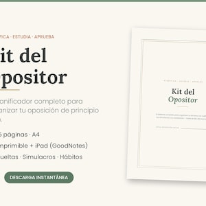 Kit del Opositor · Planificador de Oposiciones en Español | Vueltas al Temario, Simulacros y Hábitos | PDF Imprimible A4 + iPad GoodNotes