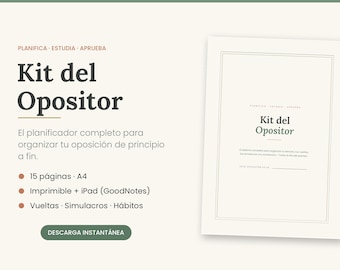 Kit del Opositor · Planificador de Oposiciones en Español | Vueltas al Temario, Simulacros y Hábitos | PDF Imprimible A4 + iPad GoodNotes