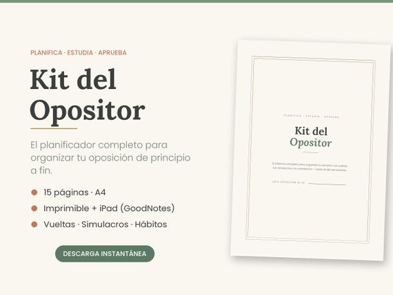 Kit del Opositor · Planificador de Oposiciones en Español | Vueltas al Temario, Simulacros y Hábitos | PDF Imprimible A4 + iPad GoodNotes