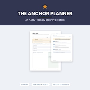 ADHD Planner Printable | Daily & Weekly Focus System PDF | Anchor Method for Executive Function | Undated, Habit Tracker | Print + Notion