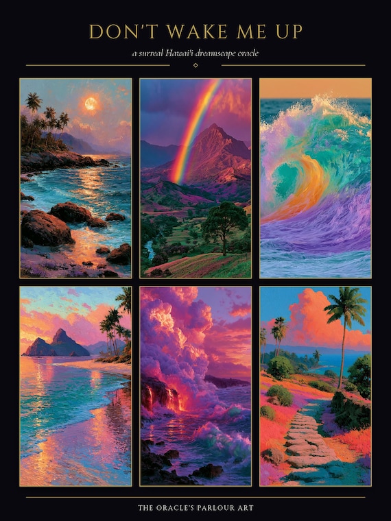 Surreal Hawaii Dream Oracle Deck, Vivid Tropical Paradise Affirmation Cards, Printable Digital Download, Escapism Imagination Wonder Set