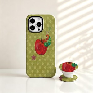 Apple Twee Phone Case, Retro Patchwork Green Vintage Apples & Ladybugs, Green Polka Dot Phone Case, iPhone 17 16 15 14 13 12, Samsung S25