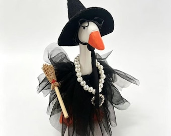 ハロウィン魔女デスクガチョウ衣装ホリデーセット – 7インチガチョウ衣装服、マグネット式デスクガチョウまたはアヒル像用のかわいい装飾アクセサリー