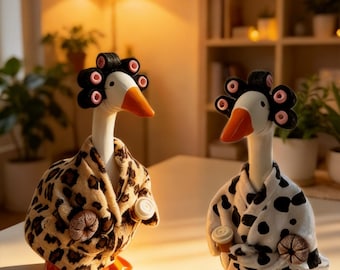 Lady 7 Inch Mini Desk Goose Outfits, Brown Leopard Cow Bathrobe Goose Desk Goose Clothes Accessories Plush robe for Desktop Goose Statue