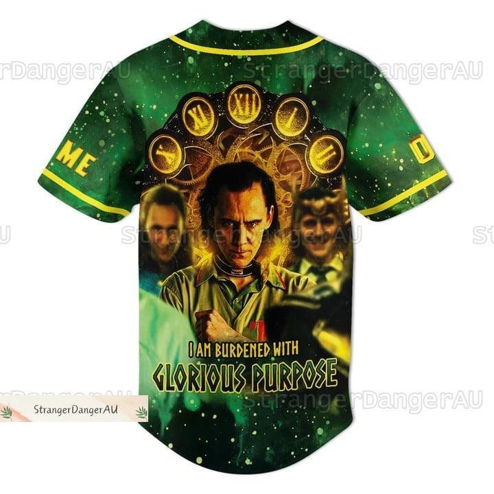 Loki Tom Hiddleston Jersey, Loki I Am Burdened With Glorious Purpose Baseball Shirt