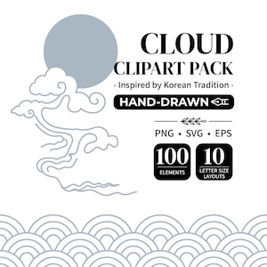 Paquete de imágenes prediseñadas de nubes dibujadas a mano: Tradición coreana SVG, PNG (Descarga digital)