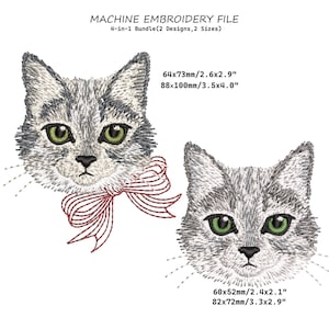 Striped Cute Cat Machine Embroidery Design Bundle, 2 Sizes, Kawaii Kitten Embroidery File, Instant Download, Pes Jef Dst Exp