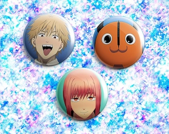 CSM Pin-back Button Badge | Anime chainsaw man woman dog