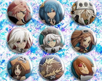 Guilty Gear Pin-back Button Badges | Baiken Dizzy Jacko Jam May Ramlethal Elphelt Leo Zappa