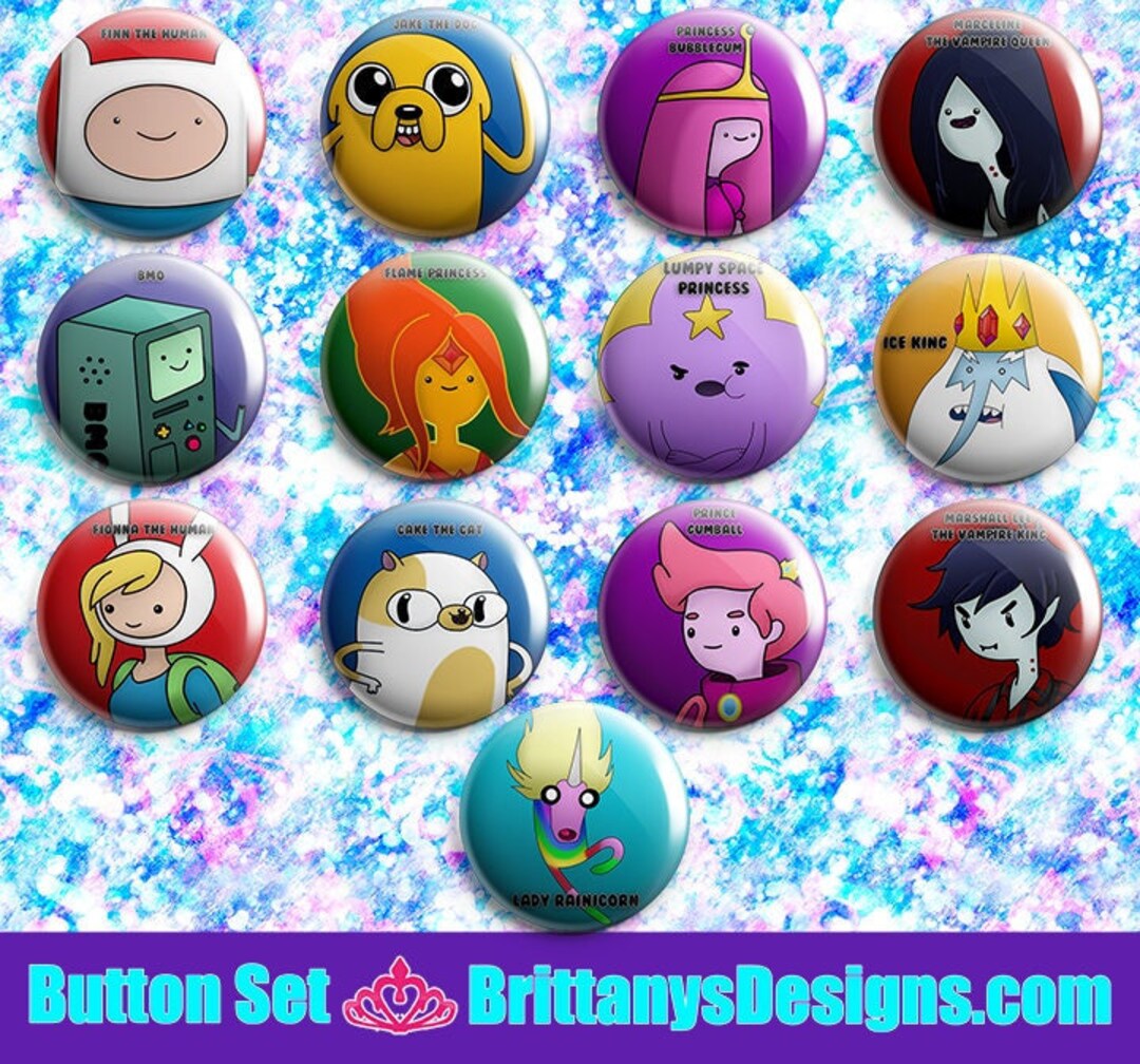 Adventure Time Pin-back Button Badges Finn Jake BMO Bubble Gum ...