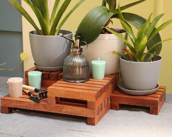 Wood slated plant display risers. Set of 4.