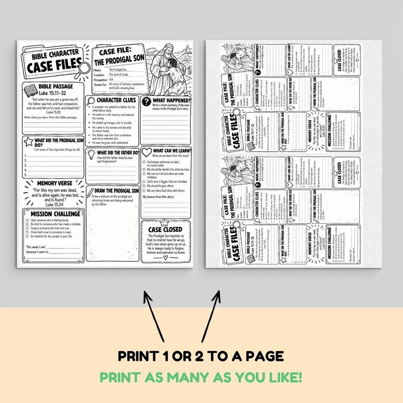 Scripture Memory Pdf Prodigal Son Bible Character Case File, Sunday School Parable Activity ...