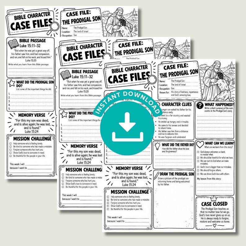 Scripture Memory Pdf Prodigal Son Bible Character Case File, Sunday School Parable Activity ...