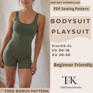 Playsuit Sewing Pattern Pdf, Fitted Unitard Romper Pattern, Activewear Bodysuit, Yoga Jumpsuit Sewing Pattern XS-XL