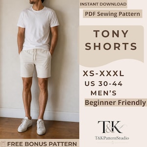 Easy Men Shorts Sewing Pattern PDF, Drawstring Pocket Shorts Pattern, Summer Elastic Waistband Shorts, Beginner Loungewear Linen Pattern