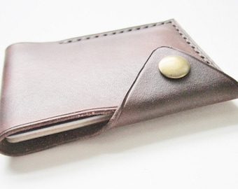 Cartera de cuero, minicartera. Cartera de cuero con tarjetero. Cartera marrón hecha a mano.