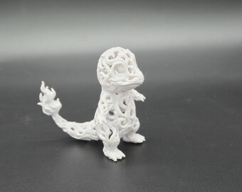 3D Printed Charmander Figurine Customizable | Unique Hollow Design Collectible Pokemon Decor | Gifts for Pokemon Fans Geeky Room Accent