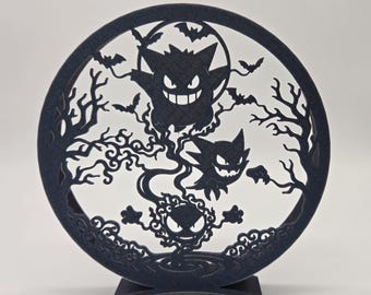 Gengar Evolution Silhouette | Customizable | 3D Printed Ghost Pokemon Decor | Unique Gaming Room Art Collectible Gift