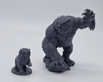 3D Printed Owlbear with Cub Miniature | D&D RPG Monster Figurine, Tabletop Gaming Collectible
