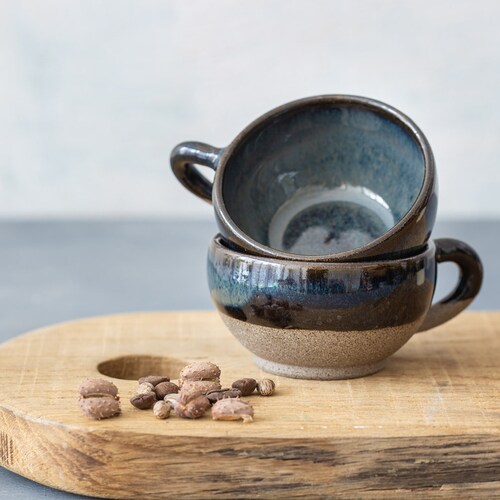 4 Black Ceramic Espresso Cups Set Cool Stoneware Espresso Etsy