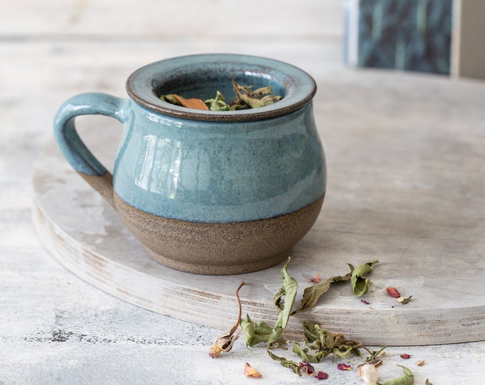 en caja de regalo floral DUO Juego de taza de té con colador de té de acero inoxidable y tapa de porcelana 400 ml Safa 2 diseño abombado 
