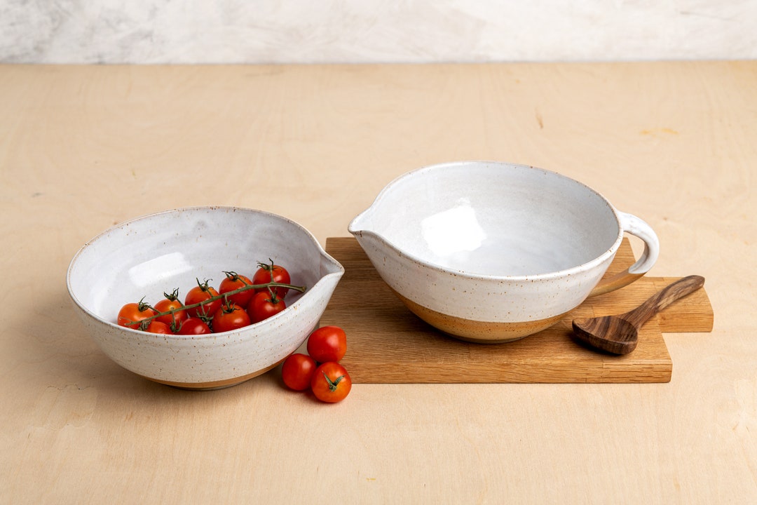 Handmade Large White Ceramic Mixing Bowl, Deep Pottery Pantry Bowl With