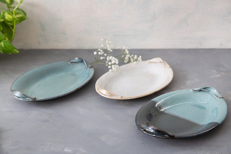 Ceramic Oval Serving Tray Platter With Handles Handmade Etsy Denmark
