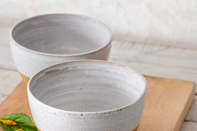 2 White Ceramic Soup Bowls Large Deep Cereals Bowls Handmade Etsy