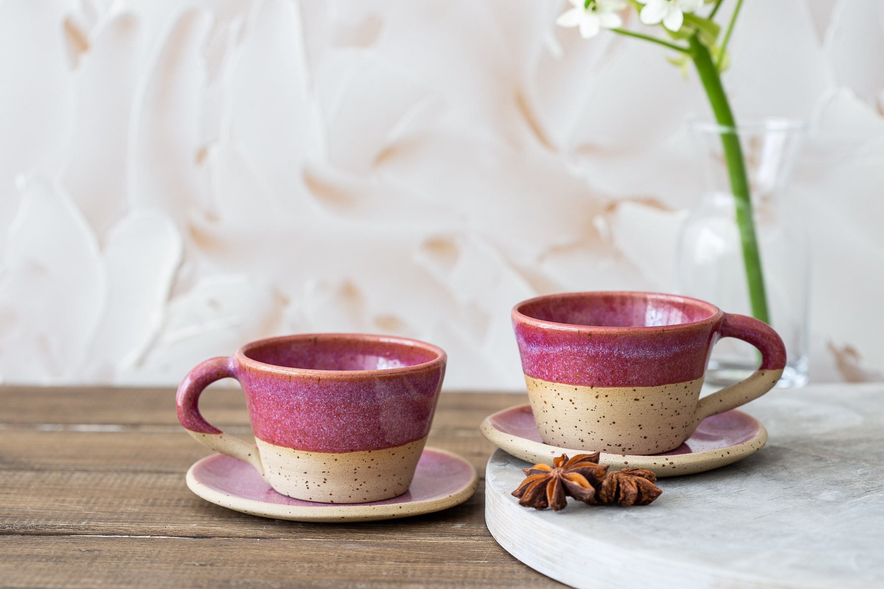 Ensemble de Deux Tasses à Expresso, Cadeau Pour Elle, Expresso Courtes en Céramique Rouge, Tasses, P