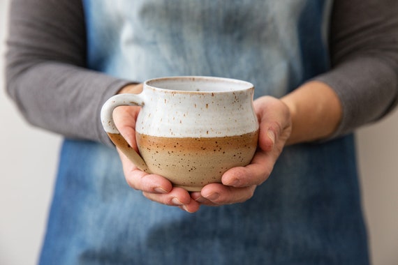 Hand Stamped Stoneware Mug with Tea Bag Holder