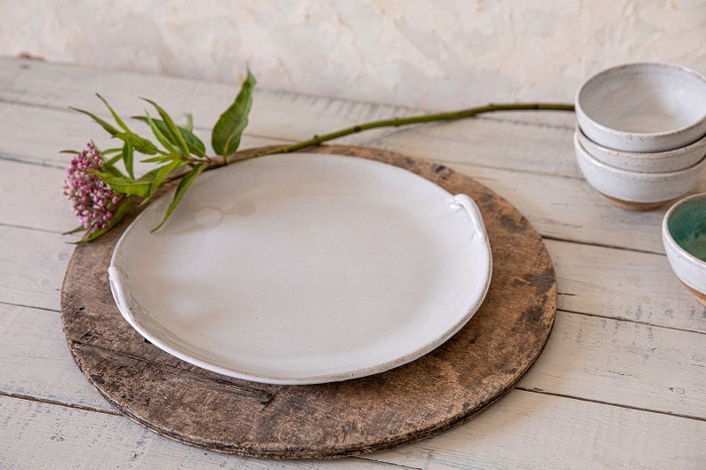 Large Handmade White Serving Platter Ceramic Round Cake Plate Etsy
