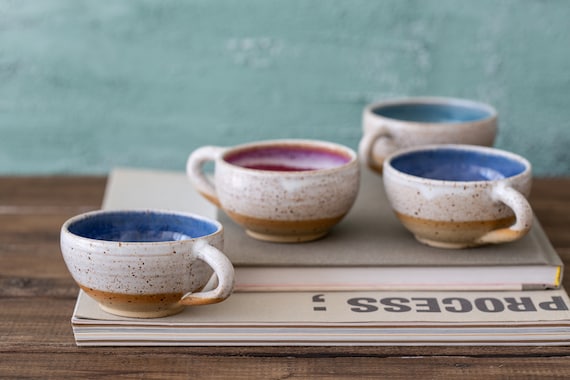 Ceramic Espresso Mugs Set of Four, 4 Stoneware Espresso Cups Set