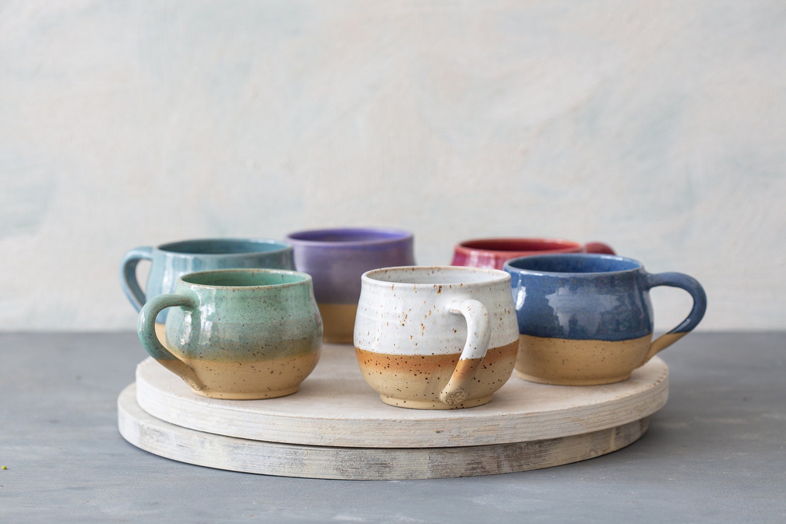 4 Assortiment de Tasses en Céramique, Ensemble Grandes Poterie, Quatre Tasses, Idée Cadeau Pour Les 