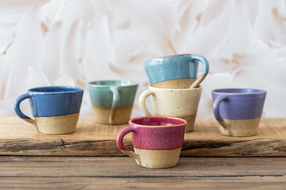 Cool Colorful Ceramic 4 Espresso Cups, Coffee Lover Gift, Set of 4