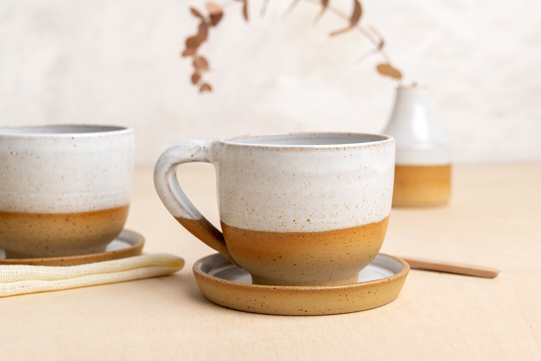 Set of 2 Large Coffee Mugs With Matching Saucersjohn Dutton Etsy