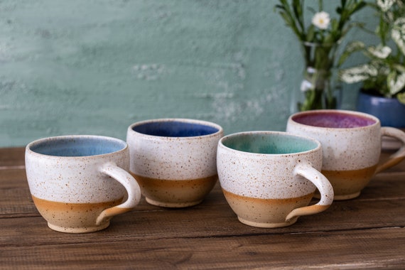 2 Ceramic 10 OZ Mugs Set, Colorful Latte Mugs, TWO Pottery Tea