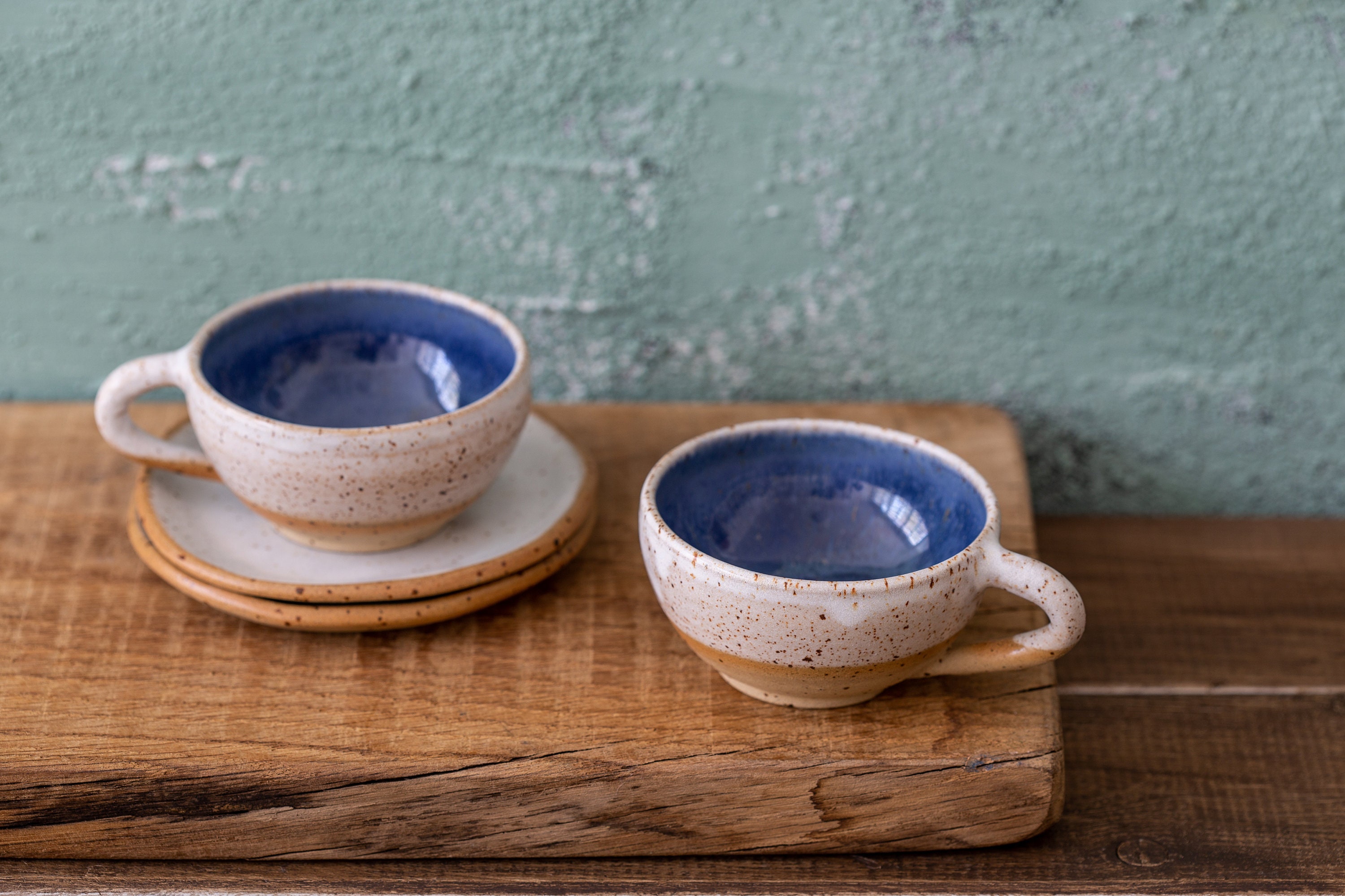 White Blue Espresso Cups Set and Saucer Two Colorful Espresso Etsy