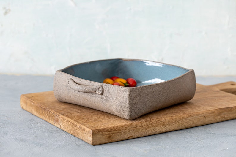 Large Square Ceramic Bake Dish Casserole With Handles Etsy