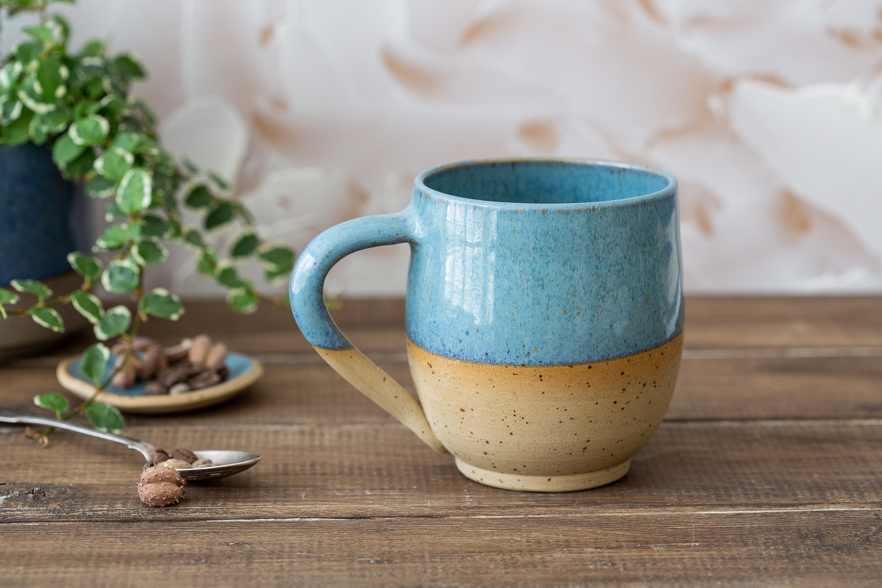 Turquoise Pottery Mug Ceramic Mug Tall Coffee Mug Ceramic 