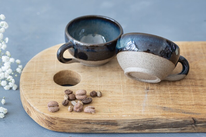 4 Black Ceramic espresso cups Set Cool stoneware espresso Etsy