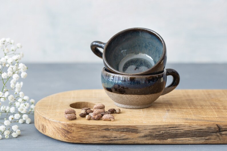 4 Black Ceramic espresso cups Set Cool stoneware espresso Etsy