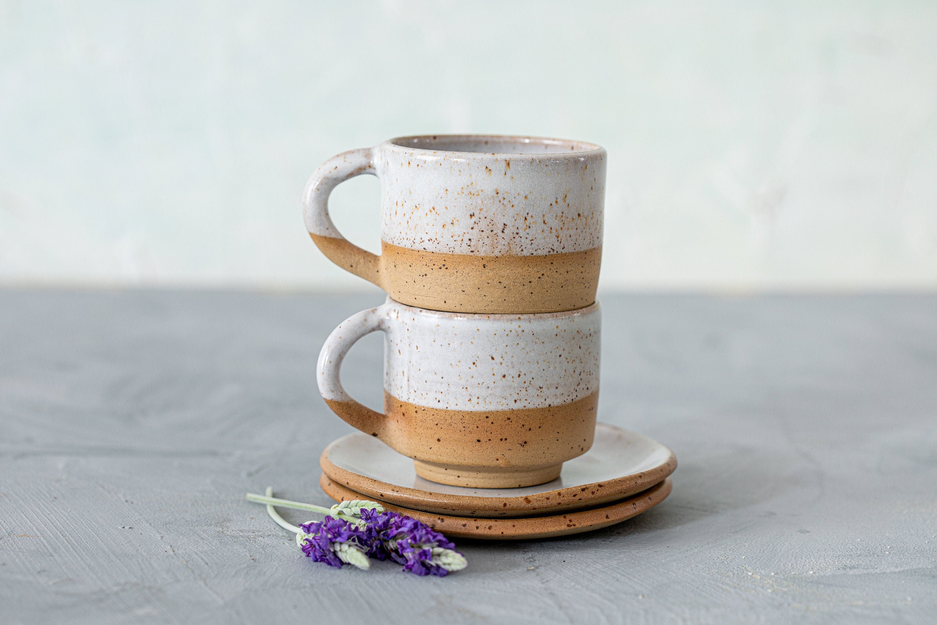 Ceramic Espresso Cups Set and Saucer 2 White Stoneware Etsy Canada