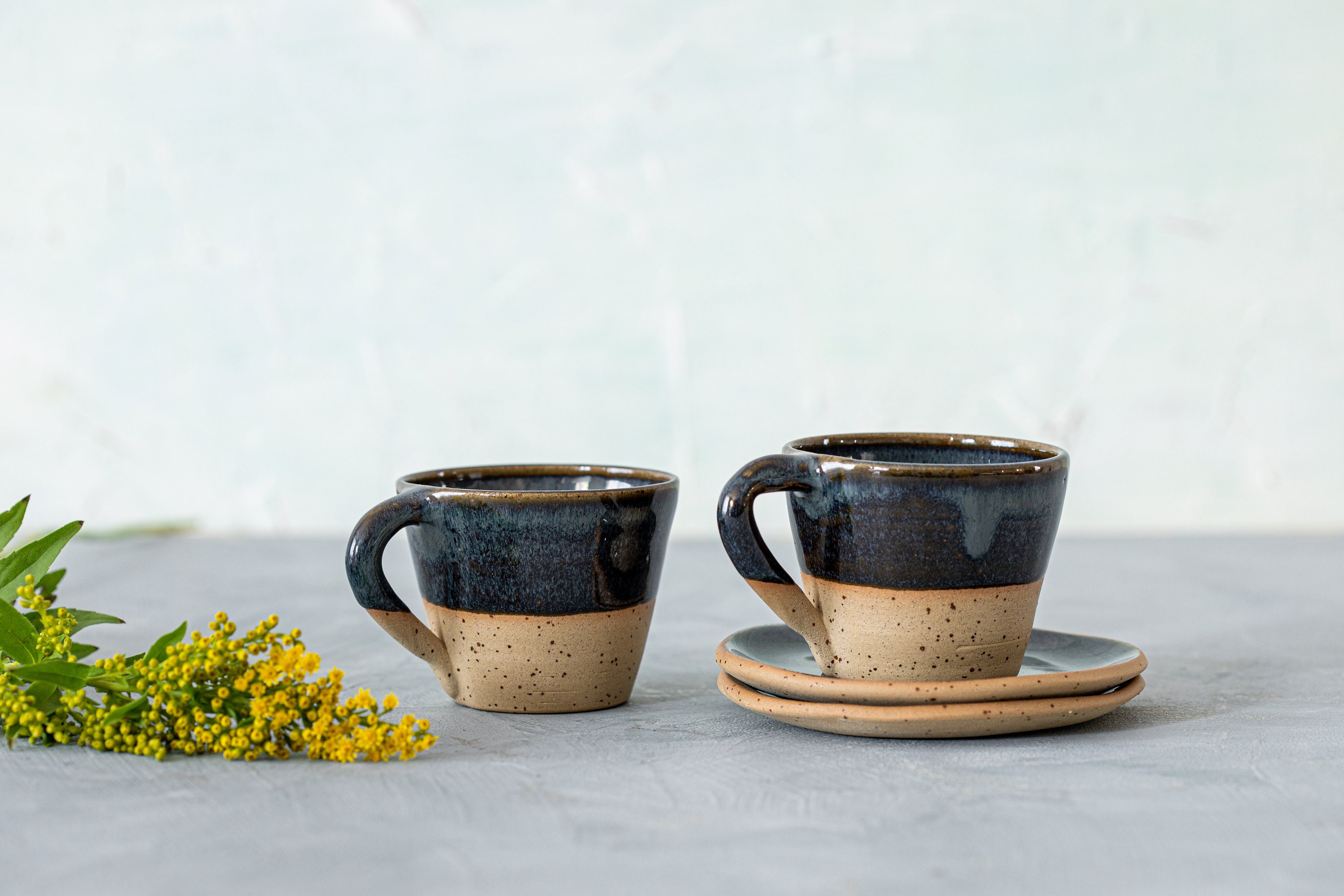 beafourtony Espresso Cups and Saucers Unique craft Ceramic Cup Small  Cappuccino or Double Espresso Ceramic Cups 5 Oz (Black)