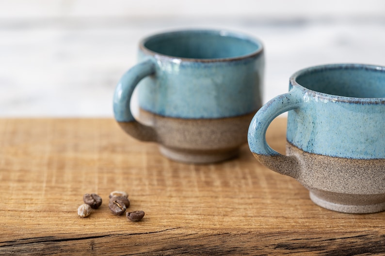2 Turquoise Pottery Espresso Cups Set 2 Stoneware Elegant Etsy