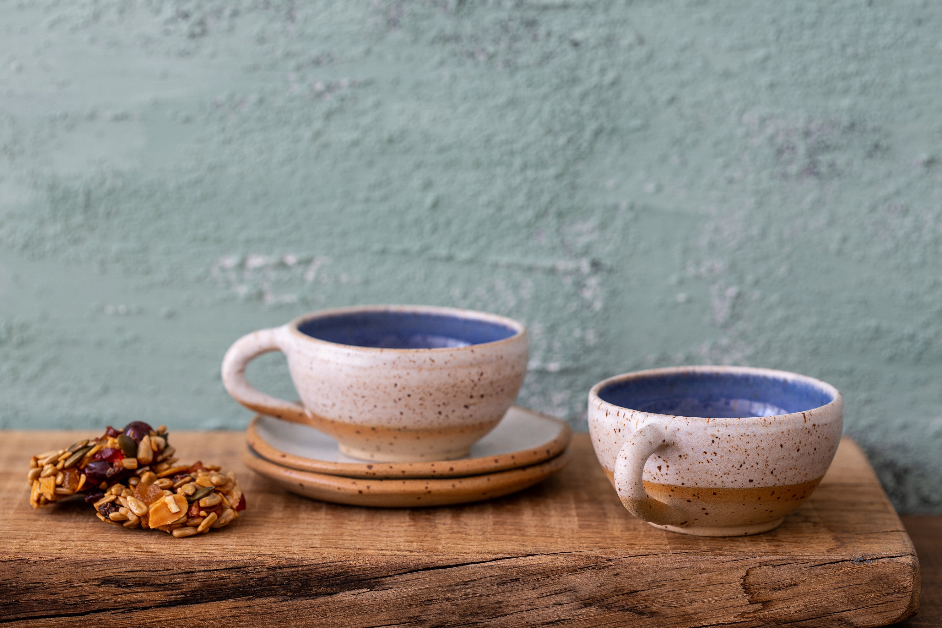 Ensemble de Tasses à Expresso Bleu Blanc et Soucoupe, Deux Colorées avec en Céramique Élégantes, Ens