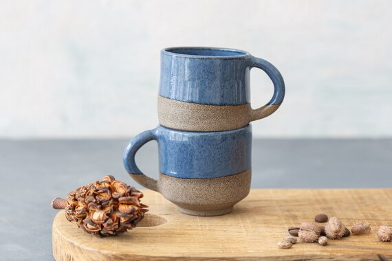 Ceramic 2 Long Espresso Cups Set, 4 Oz Pottery Tea Cups